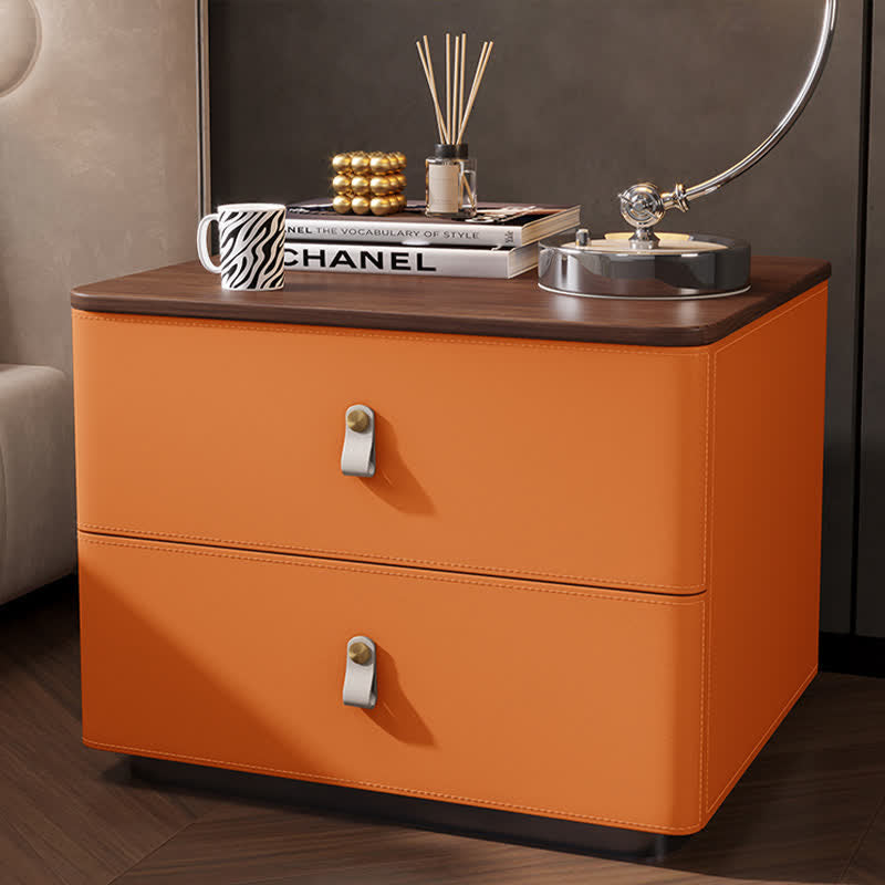 Saddle Leather Nightstand Cabinet End Table