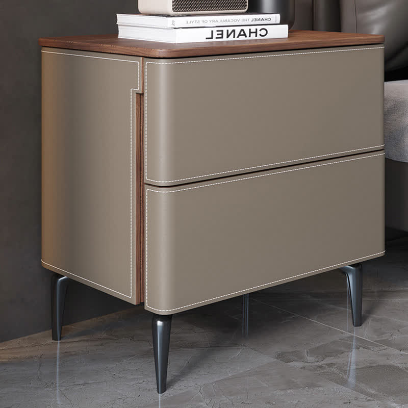 Saddle Leather Nightstand Free Standing Cabinet