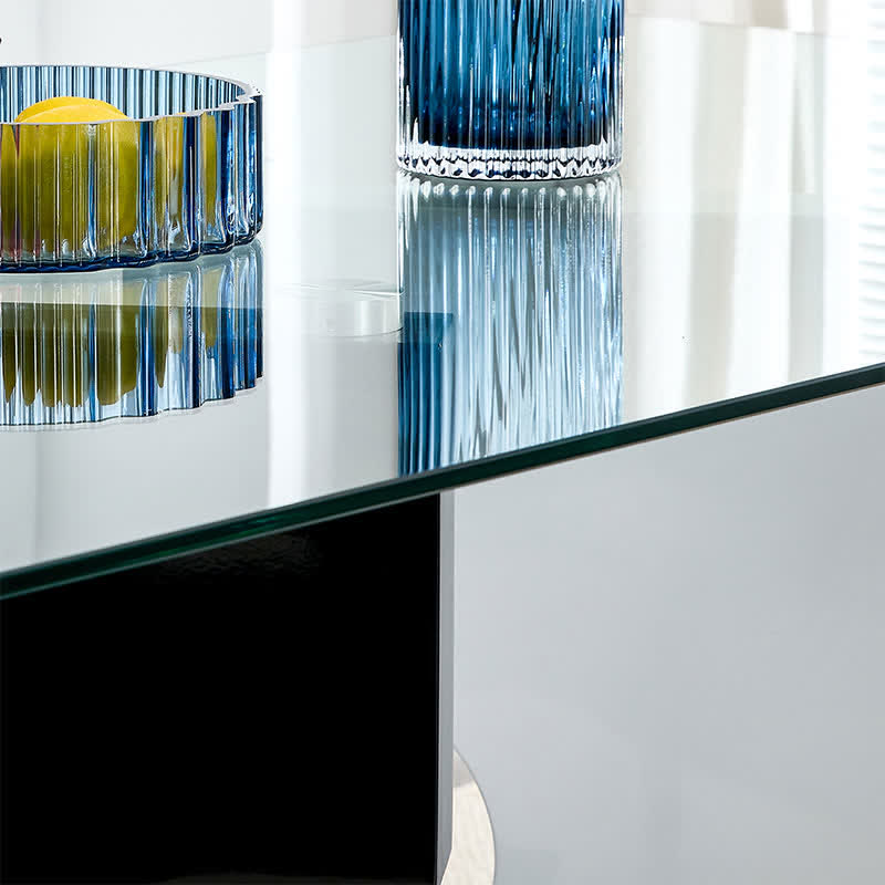 Kitchen Glass Rectangular Dining Table Artistic Base - image 12