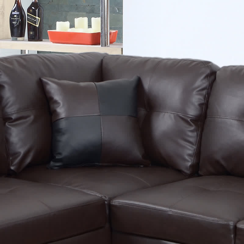 3pcs Sectional Sofa Brown Faux Leather