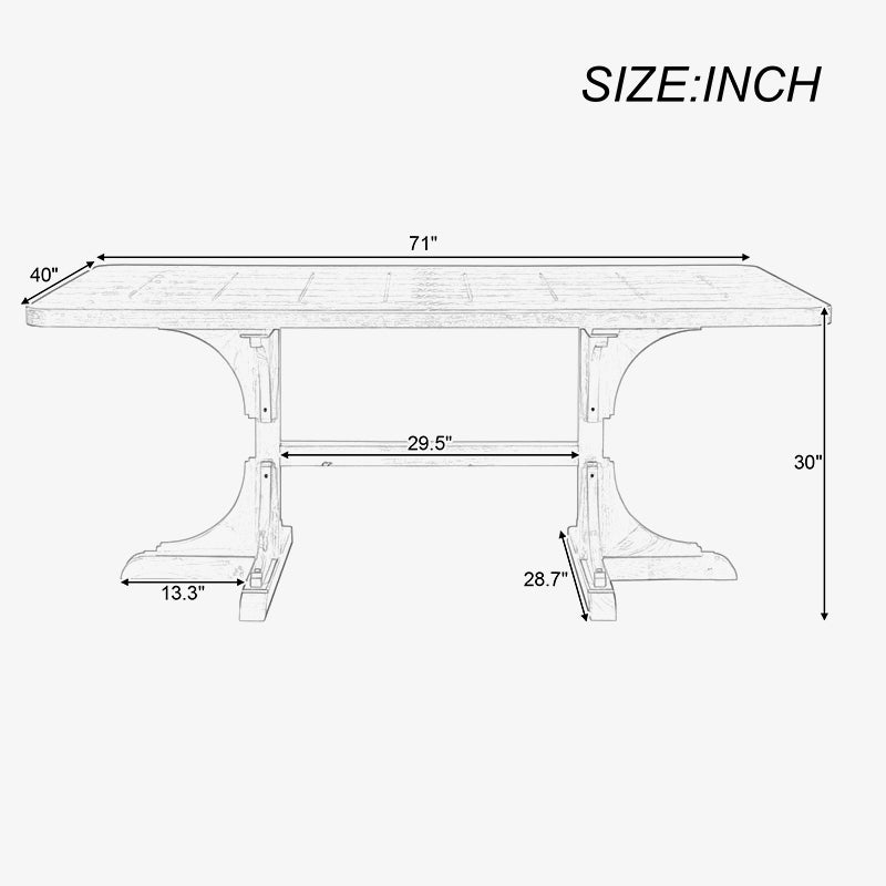 71" Large Rustic Wood Kitchen Table