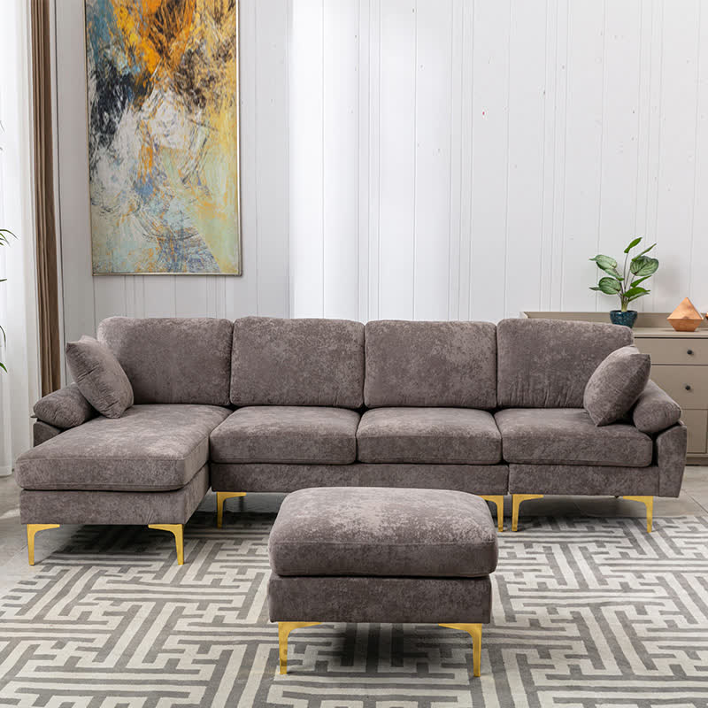 Upholstered Cectional Sofa Ottoman Brown