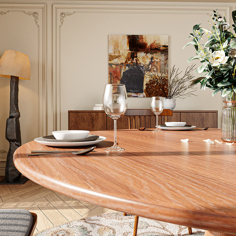 Mid-Century Rubber Wood Round Dining Table