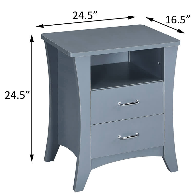 Bedside Nightstand with Open Shelving Drawers