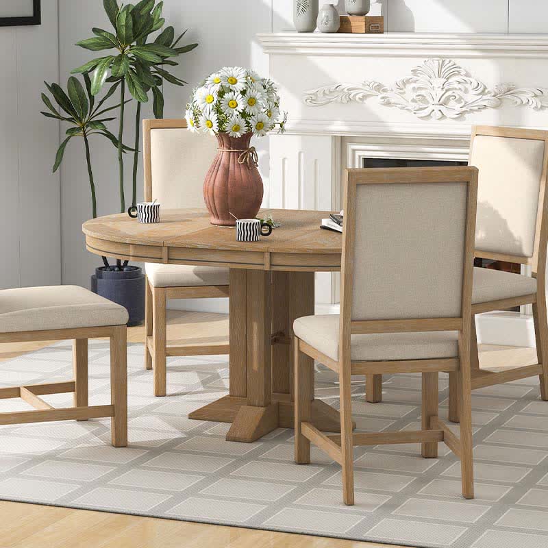 Extendable 42"-58" Round Dining Table Chairs Set