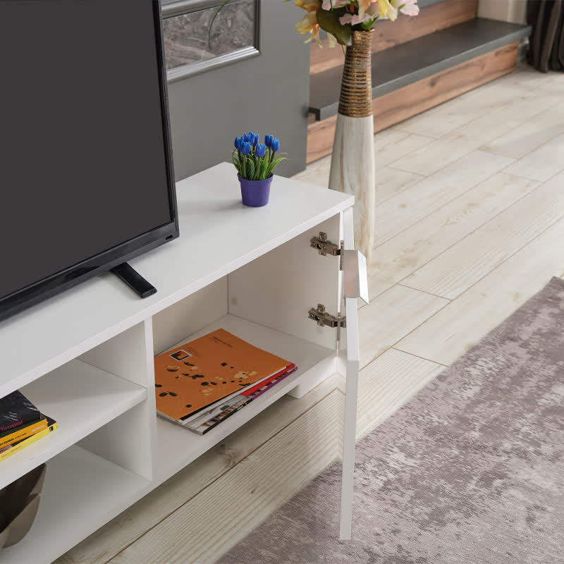 White TV Stand With Door Shelves 66"