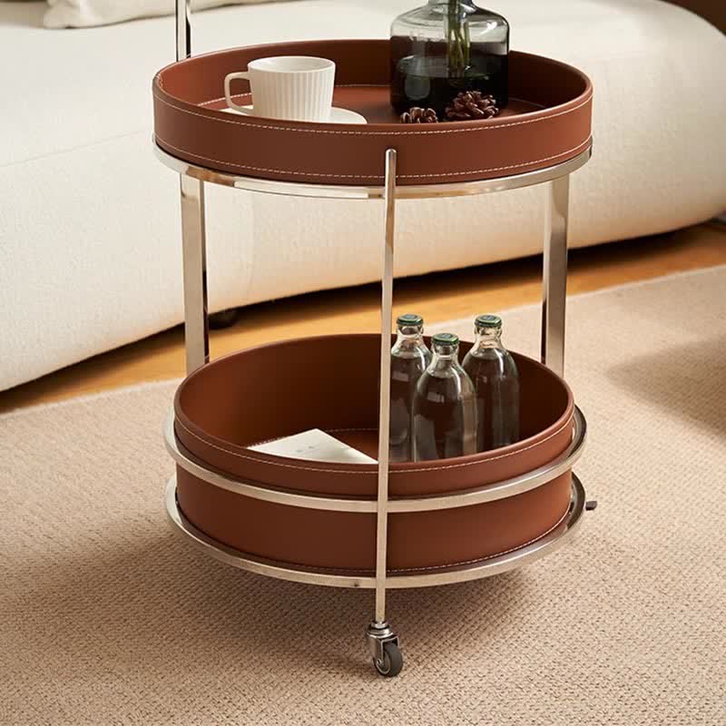 Saddle Leather Shelf Movable Carts Side Tables