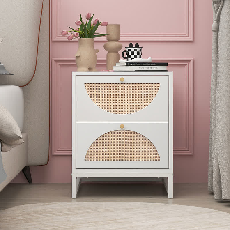 Rattan Drawer Nightstand Bedside End Table