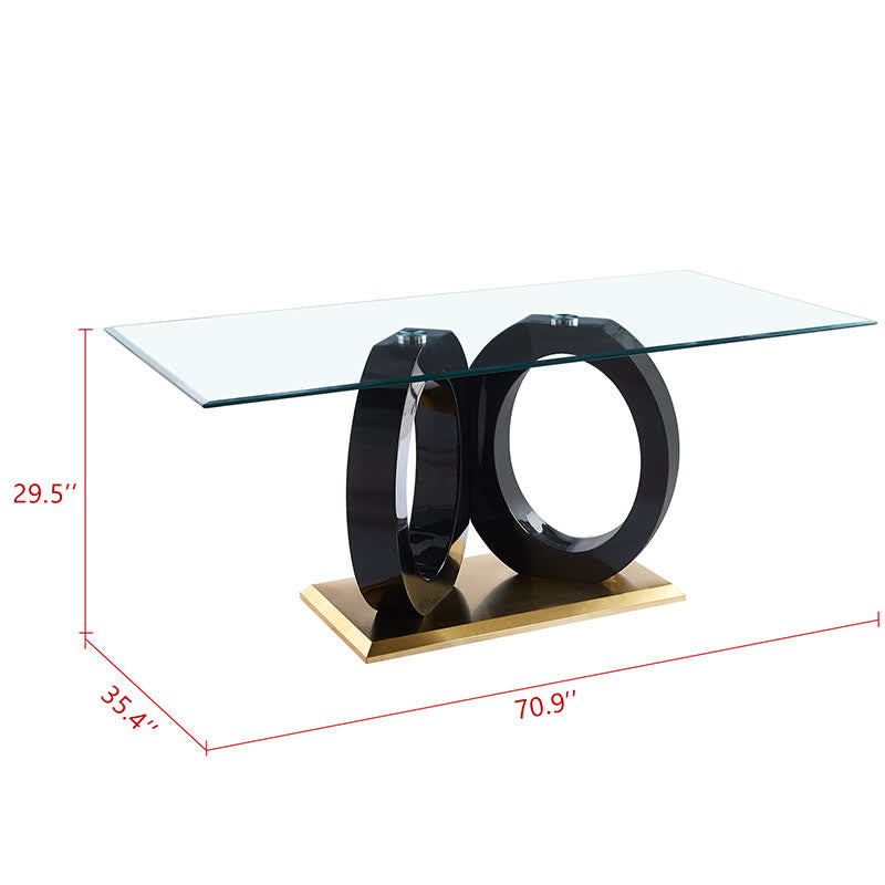 Rectangular Tempered Glass Dining Table with Black Support Base - image 2