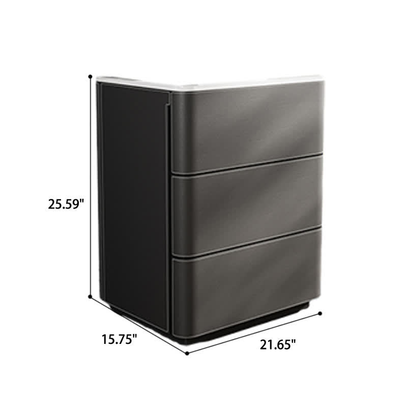 Leather Nightstand Side Table 3 Drawers - image 1