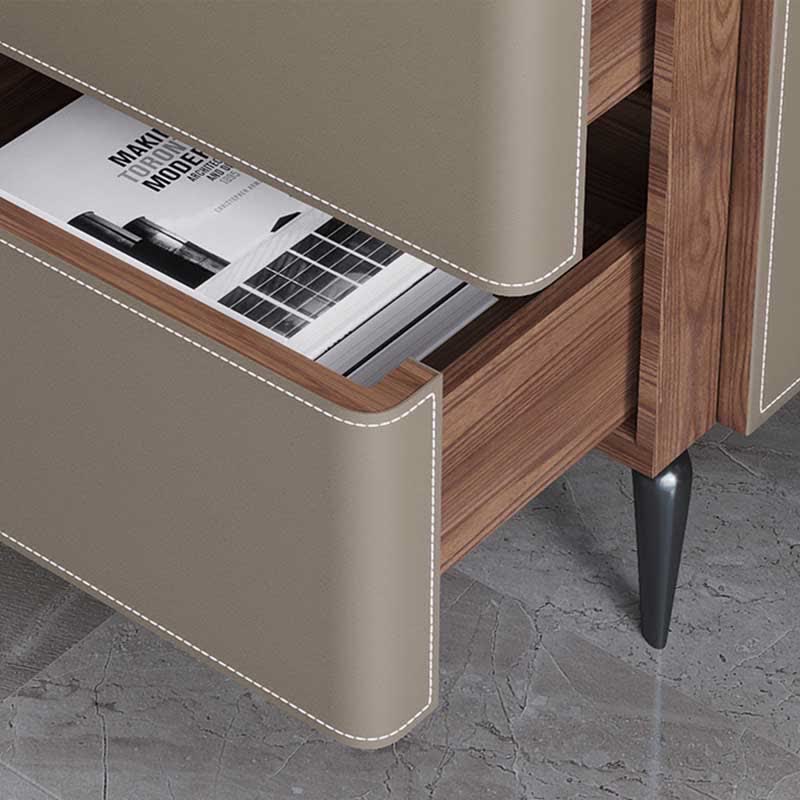 Saddle Leather Nightstand Free Standing Cabinet