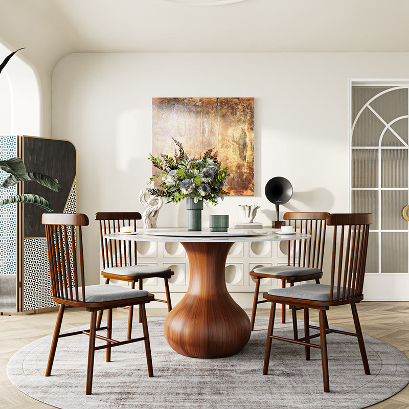 Round Dining Table With Lazy Susan Water Drop Base