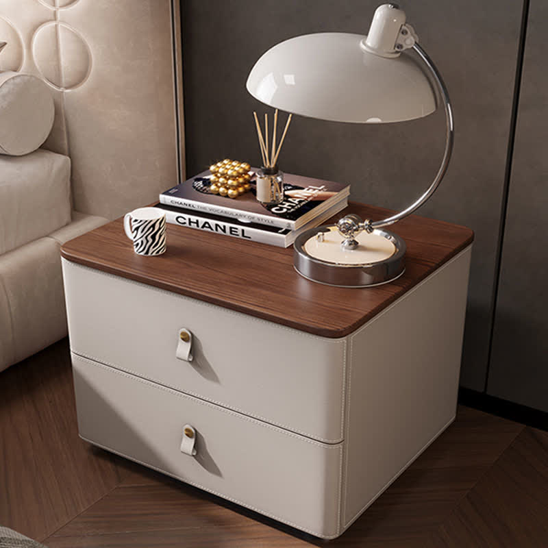 Saddle Leather Nightstand Cabinet End Table