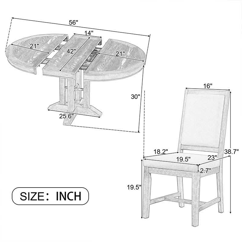 Extendable 42"-58" Round Dining Table Chairs Set