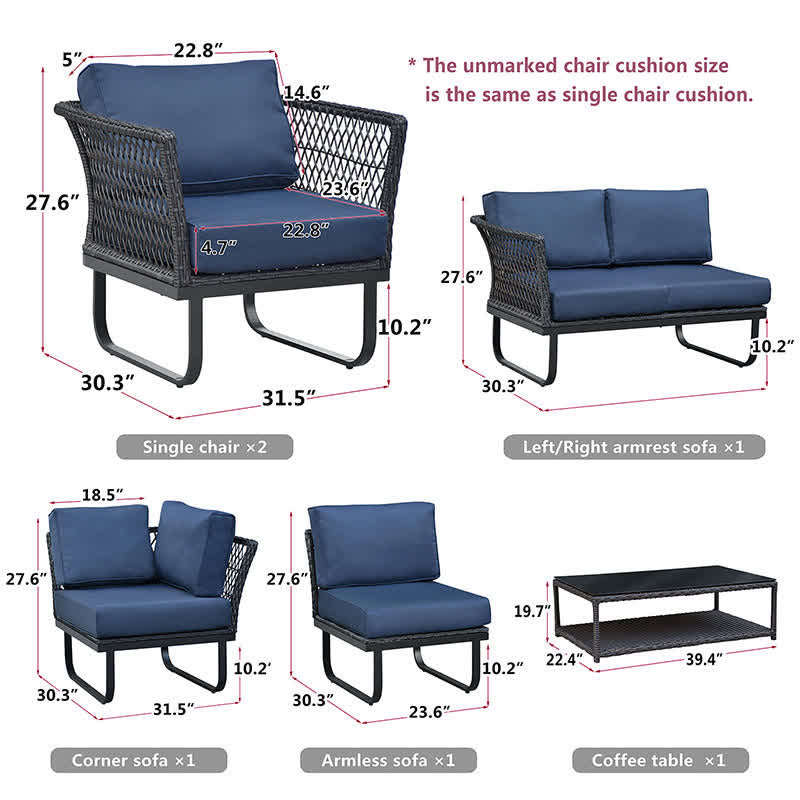 7 Seater Patio Coffee Table Conversation Set