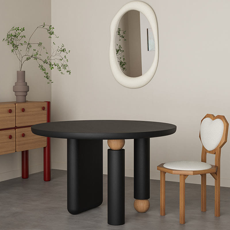 Retro Black Round Solid Wood Dining Table