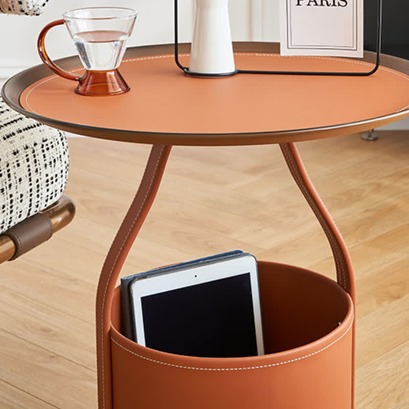 Saddle Leather Side Table Buffet Cabinet