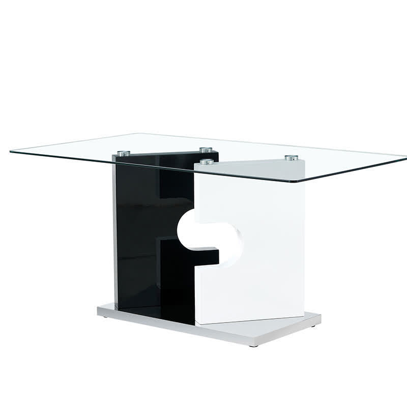 Kitchen Glass Rectangular Dining Table Artistic Base - image 1