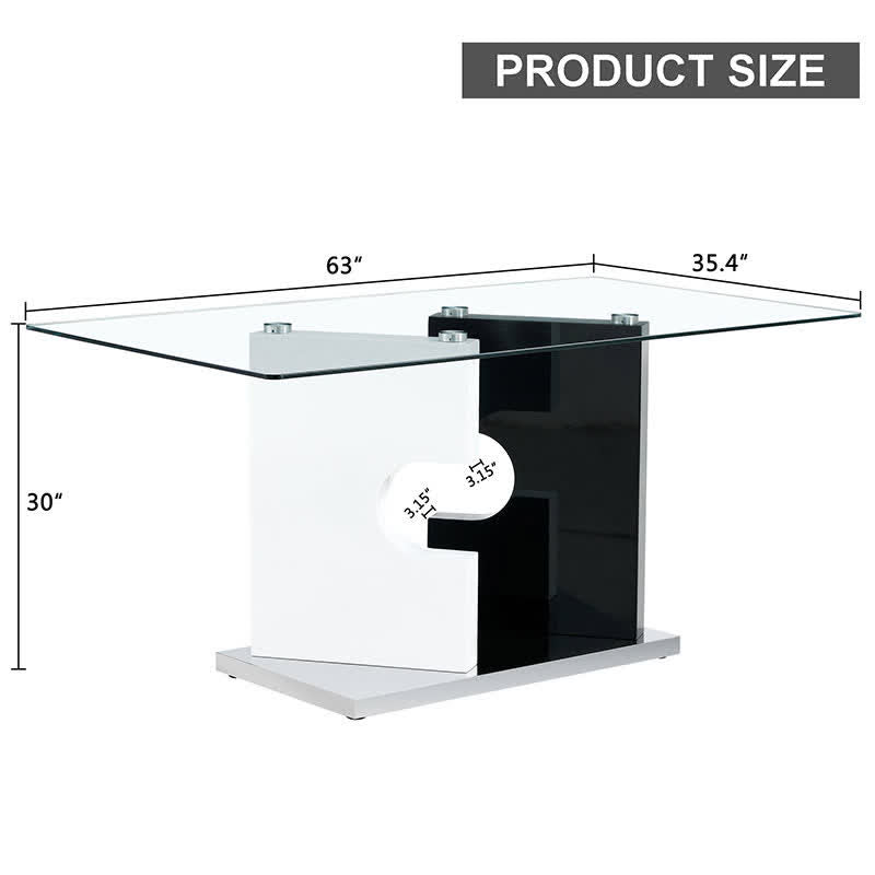 Kitchen Glass Rectangular Dining Table Artistic Base - image 2