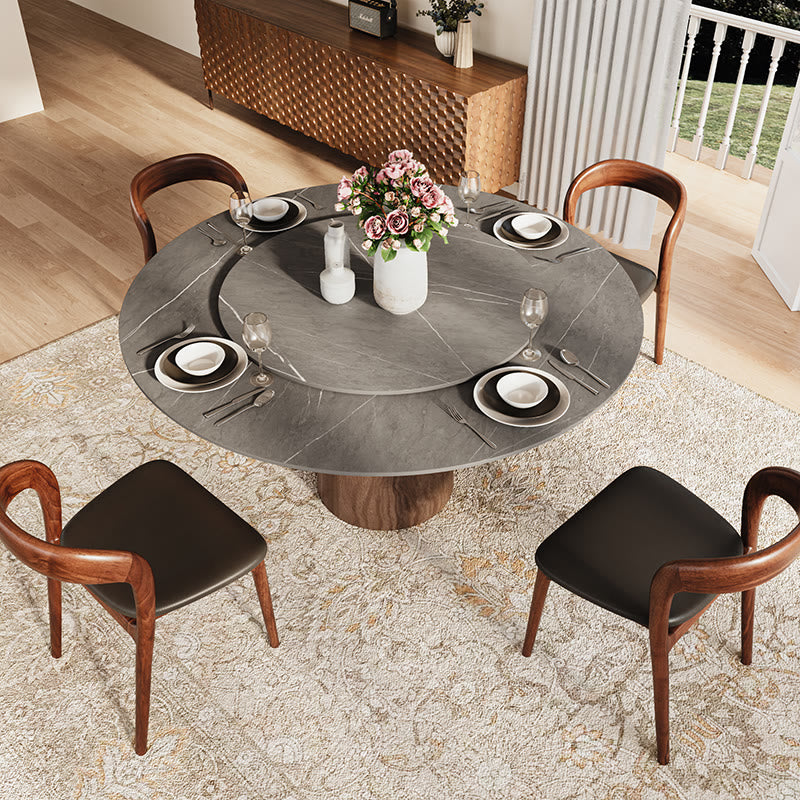 Vintage Brown Lazy Susan Stone Top Dining Table