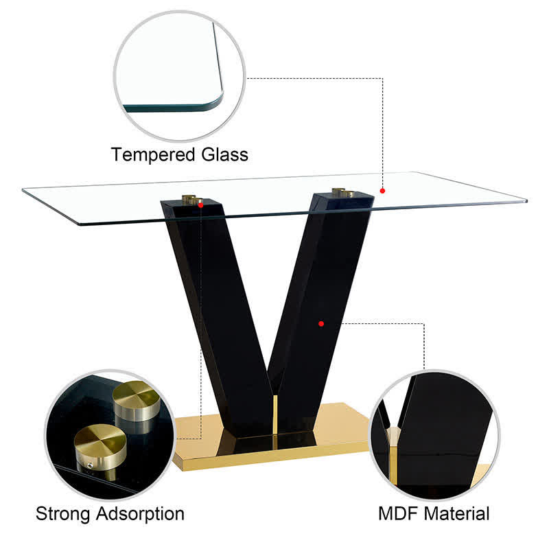 Kitchen Glass Dining Table V-Base