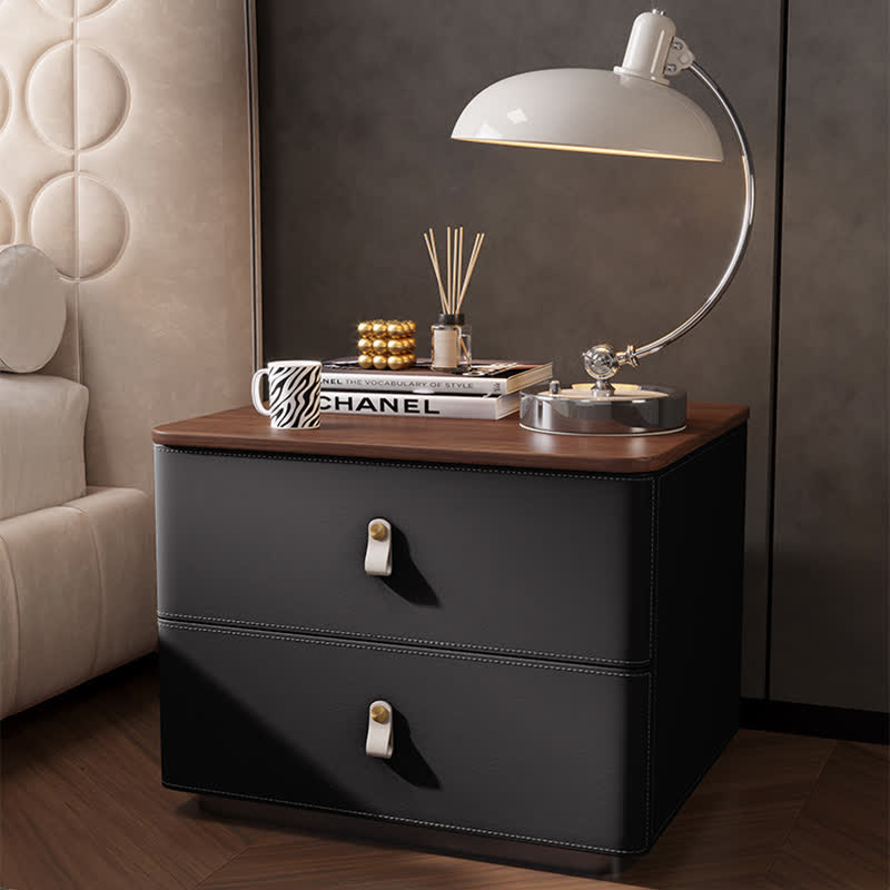 Saddle Leather Nightstand Cabinet End Table