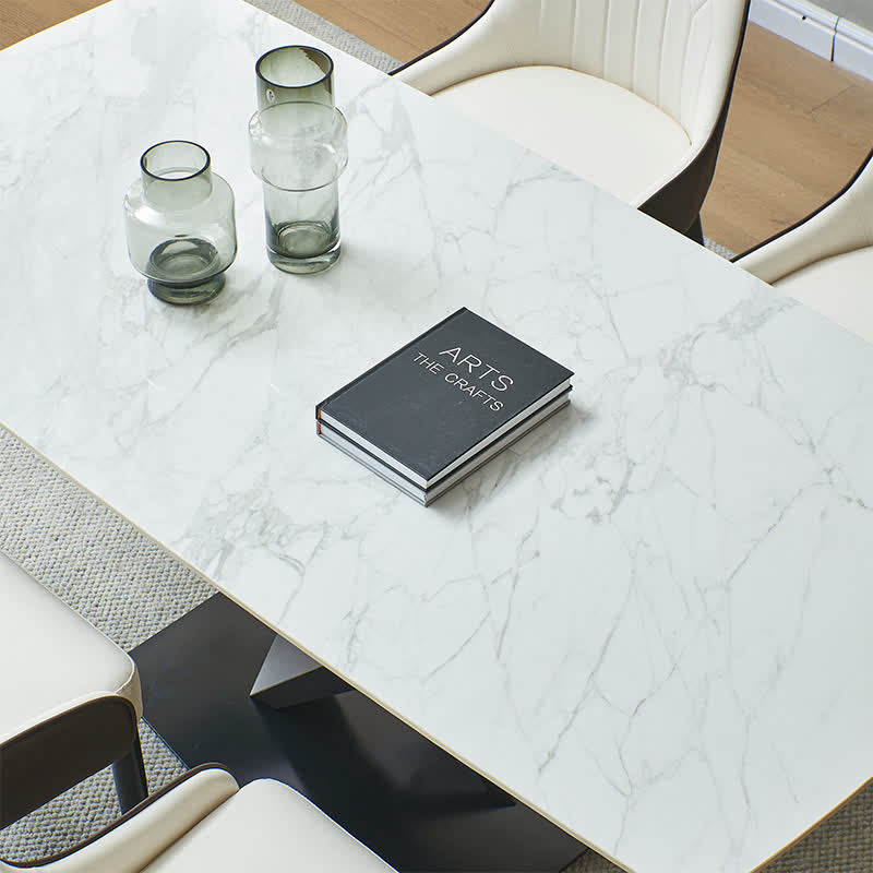 Artificial Stone Rectangular Dining Table Black Base - image 4