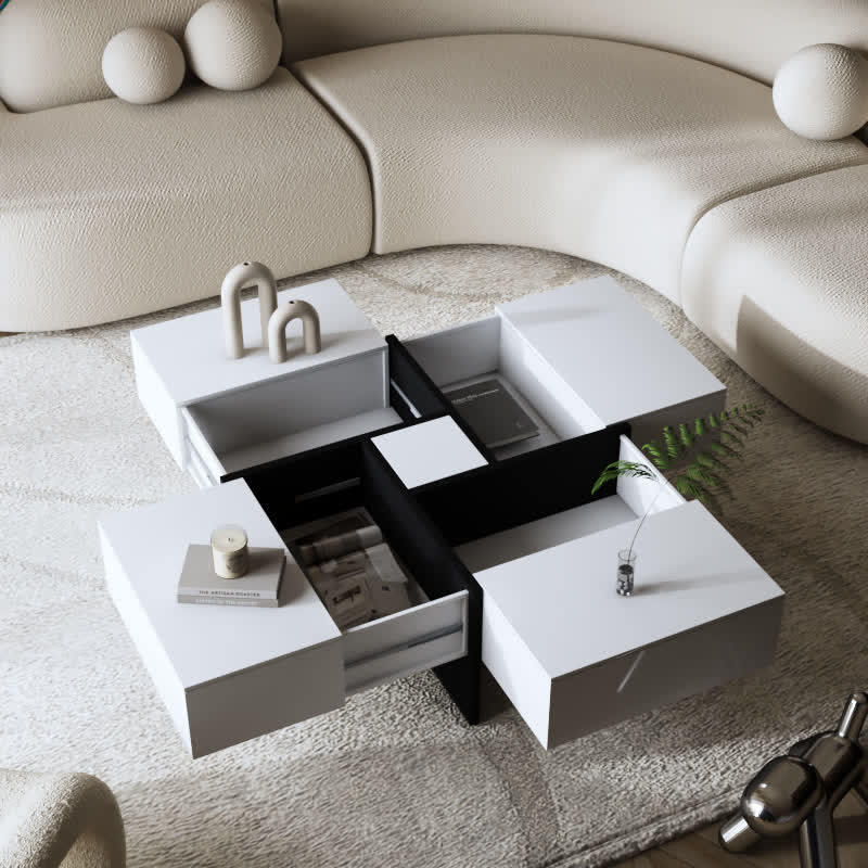 Extendable Coffee Table Square Cocktail Table - White - image 2