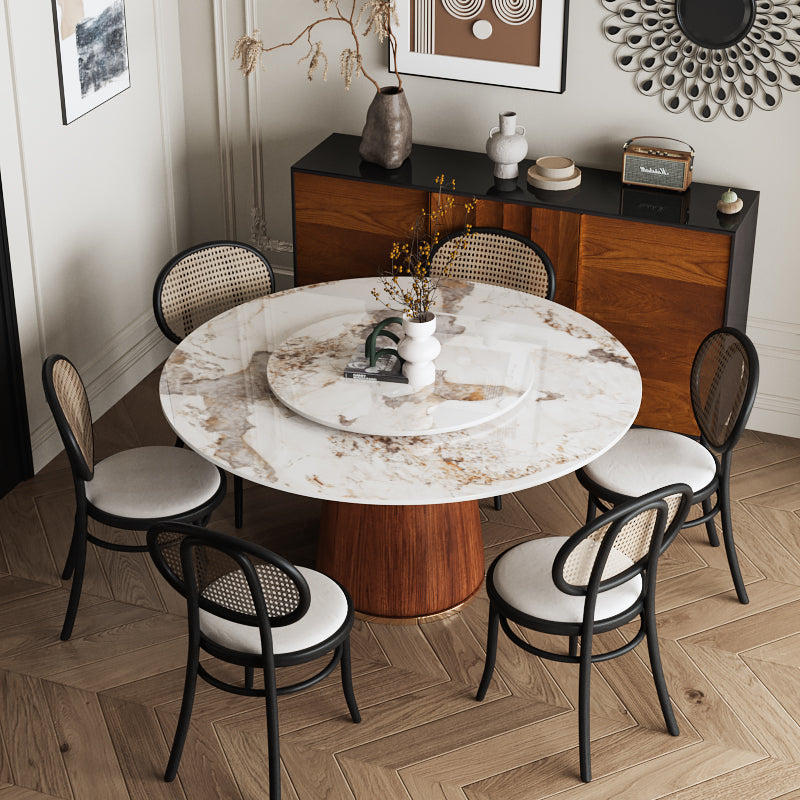 Stone Round Dining Table Wooden Chairs