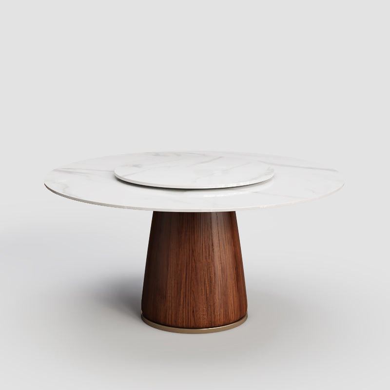 Stone Round Dining Table Wooden Chairs