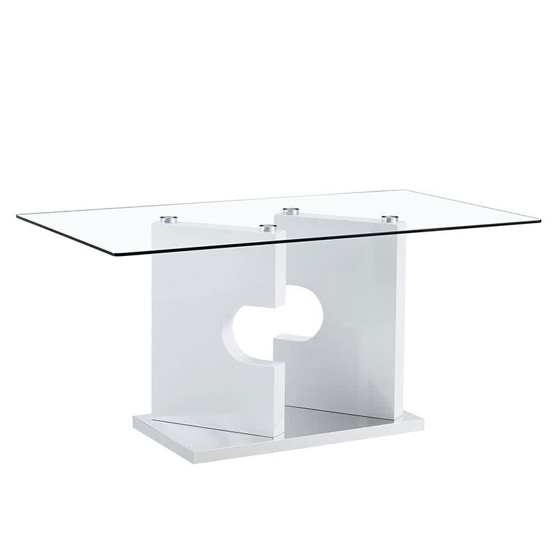 Kitchen Glass Rectangular Dining Table Artistic Base - White - image 14