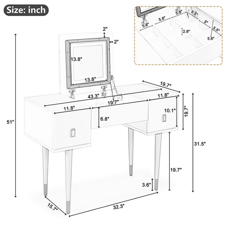 Vanity Table With LED Flip-top Mirror