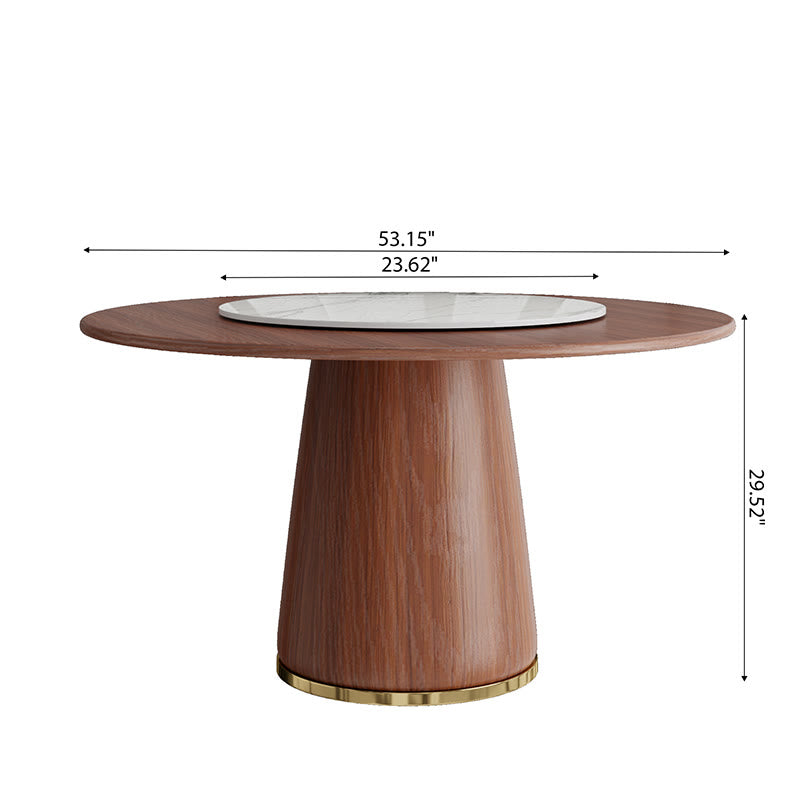 Stone Turntable Wood Top Round Dining Table With Bucket Base