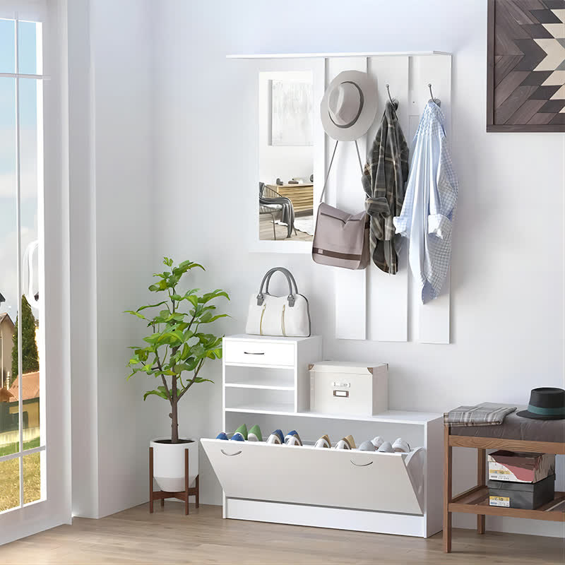 Shoe Cabinet Hang Shelf Mirror Combination