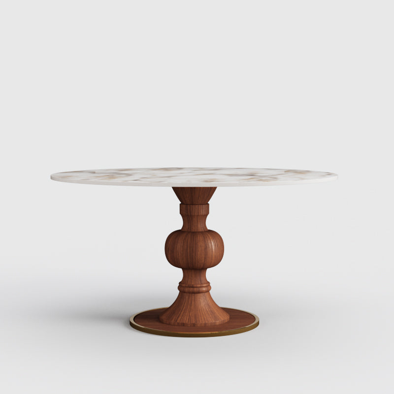 Stone Dining Table Solid Wood Pedestal