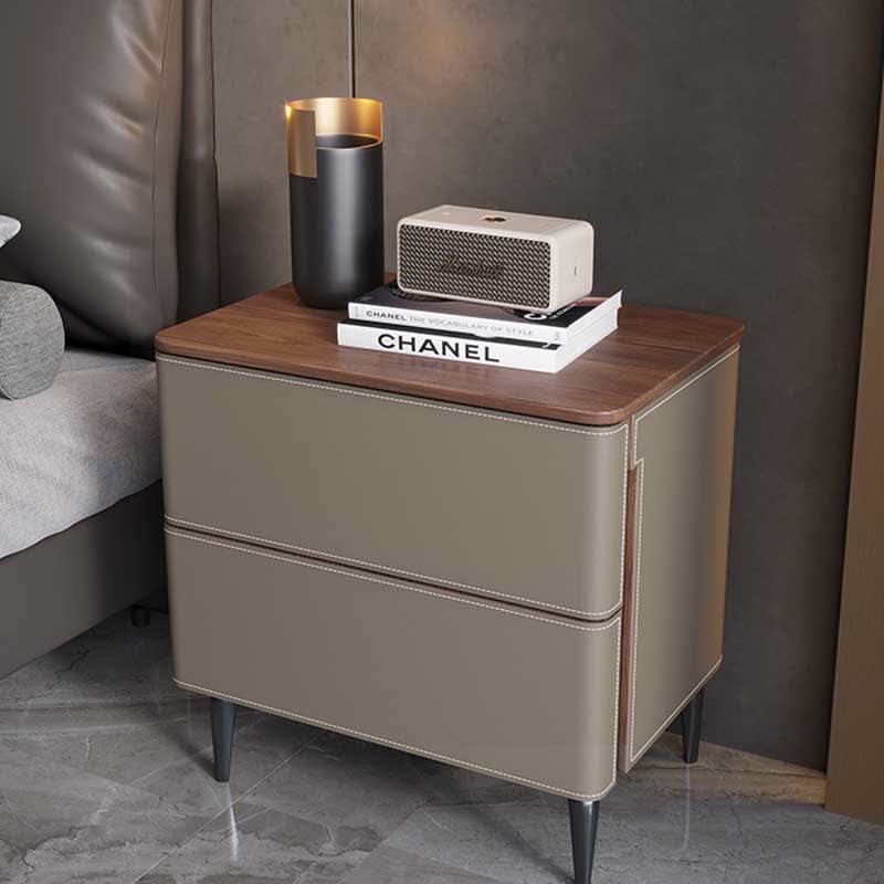 Saddle Leather Nightstand Free Standing Cabinet