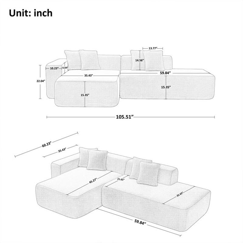 Modular L-shaped Installation-Free Compression Sofa