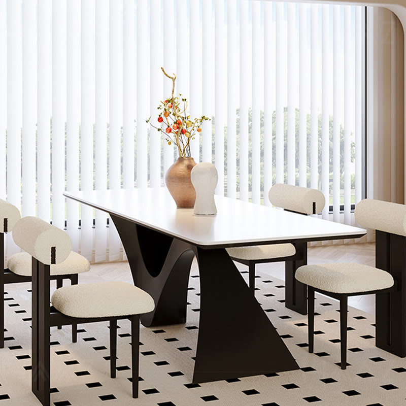 Modern Minimalist Z-Shaped Rectangular Dining Table with Black Base