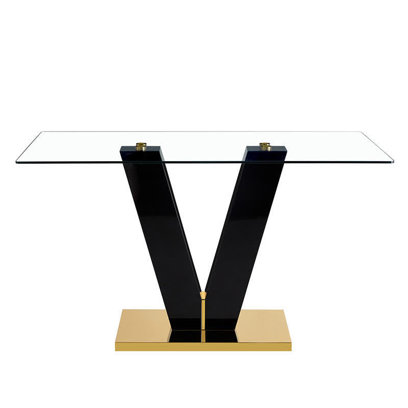 Kitchen Glass Dining Table V-Base