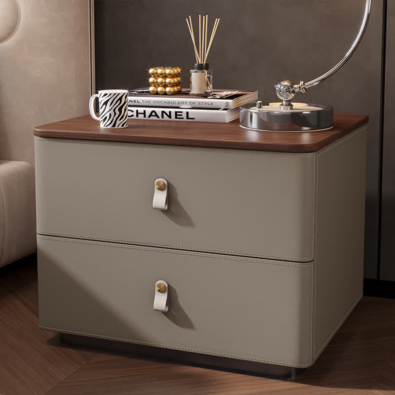 Saddle Leather Nightstand Cabinet End Table