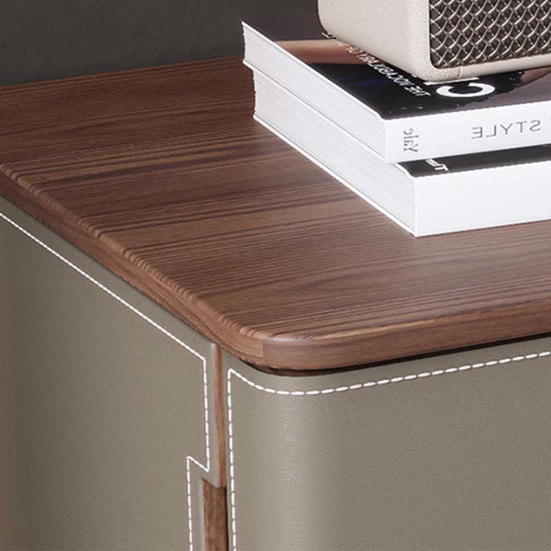 Saddle Leather Nightstand Free Standing Cabinet