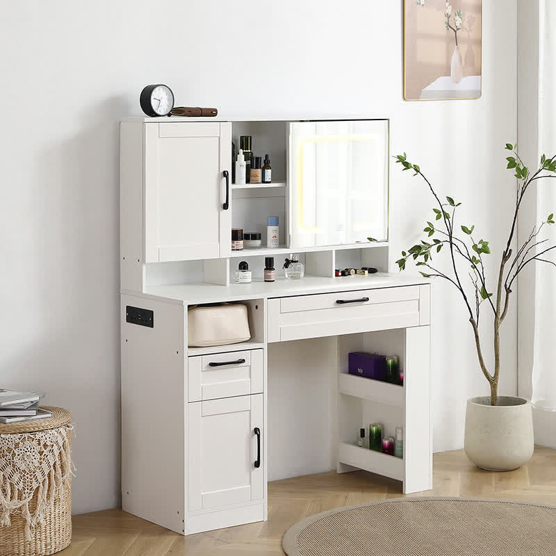 Vanity Desk Stool Set With Charging Station