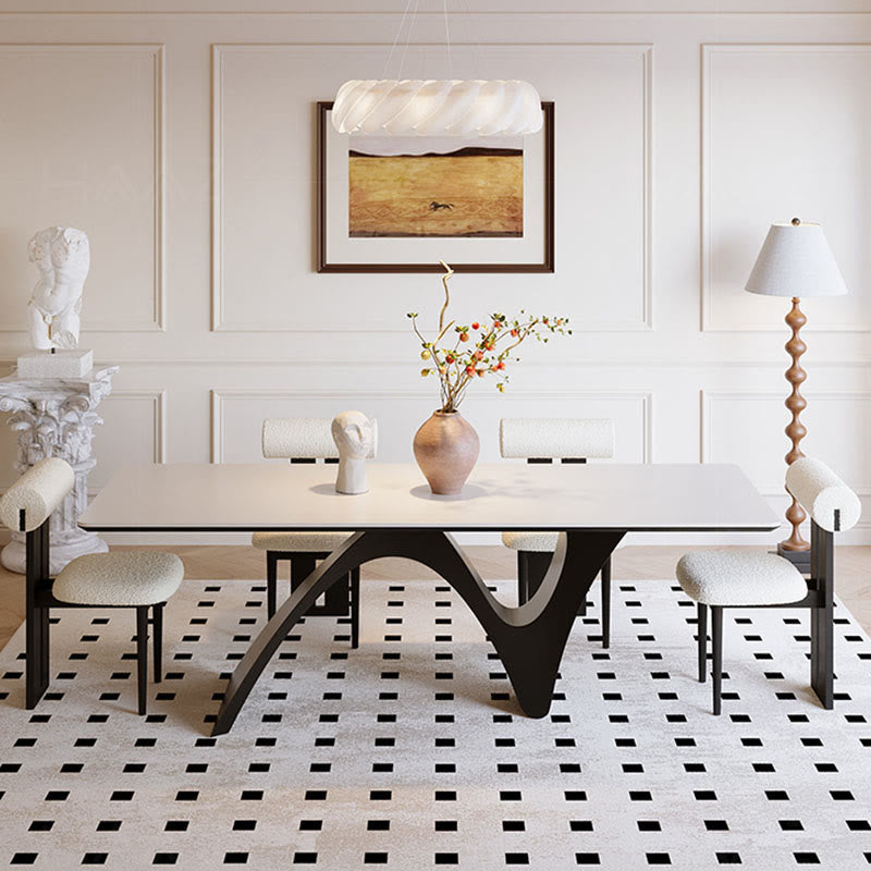 Modern Minimalist Z-Shaped Rectangular Dining Table with Black Base