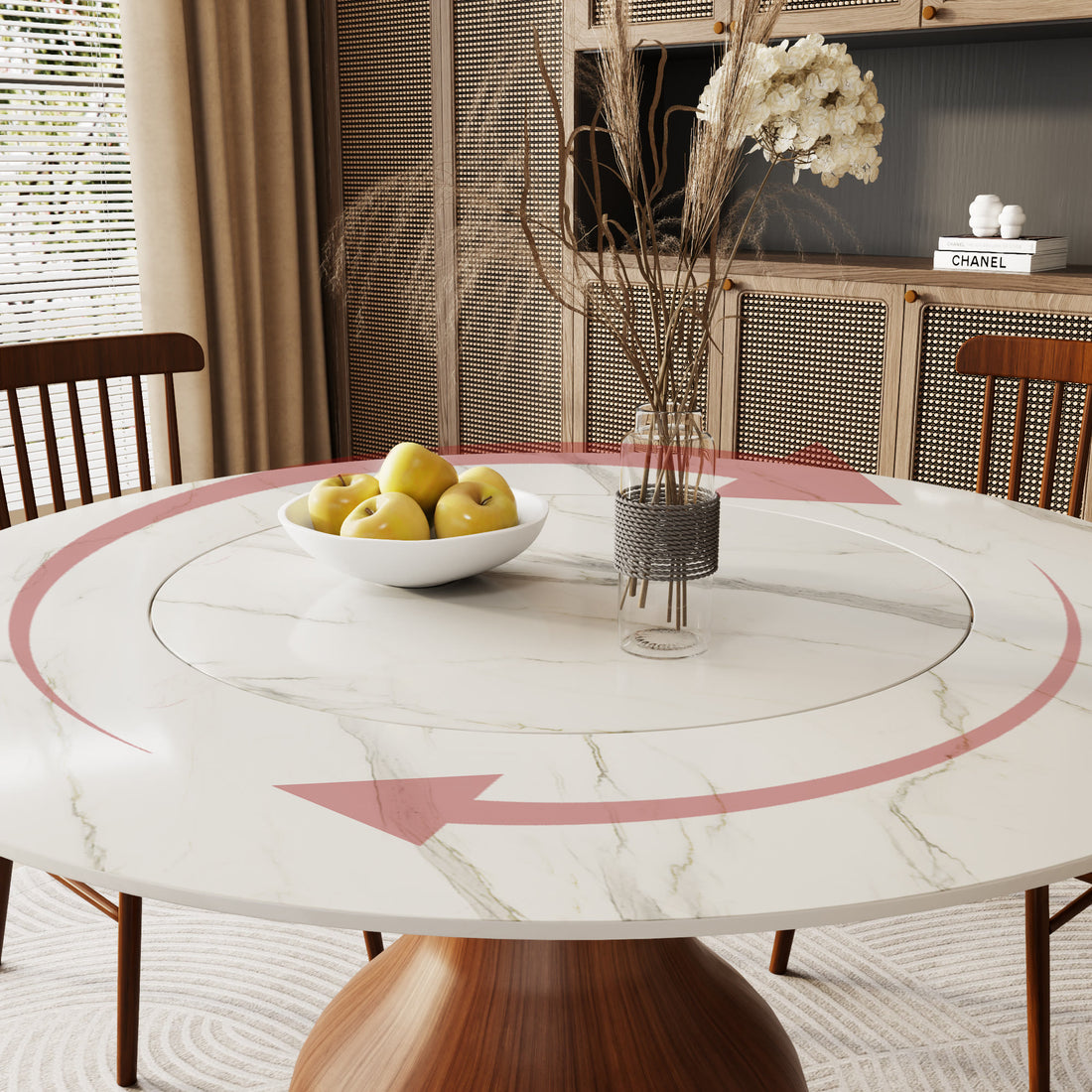 Round Dining Table With Embed Lazy Susan Water Drop Base