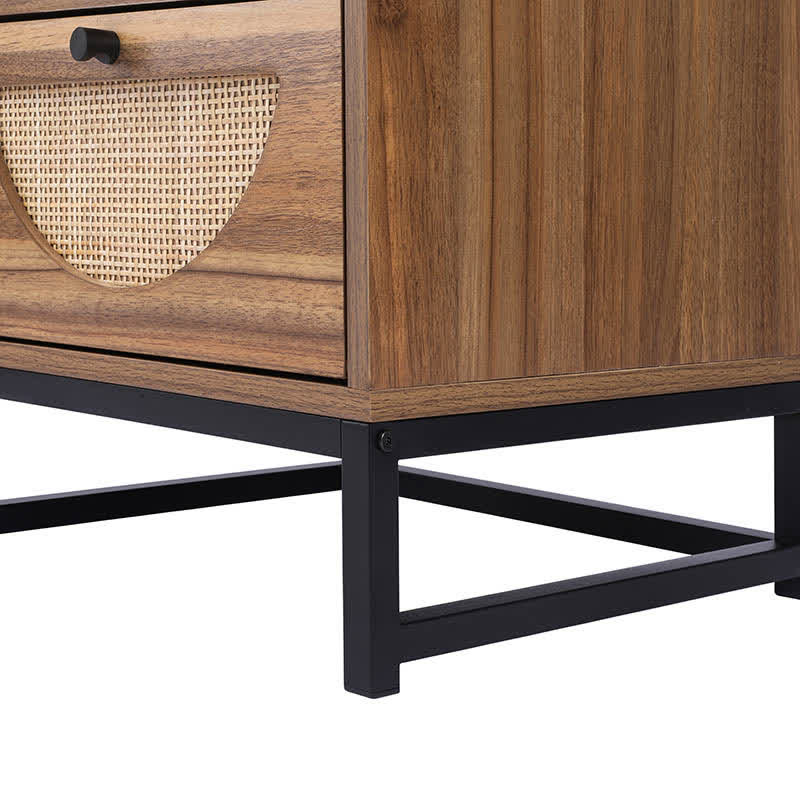 Rattan Drawer Nightstand Bedside End Table