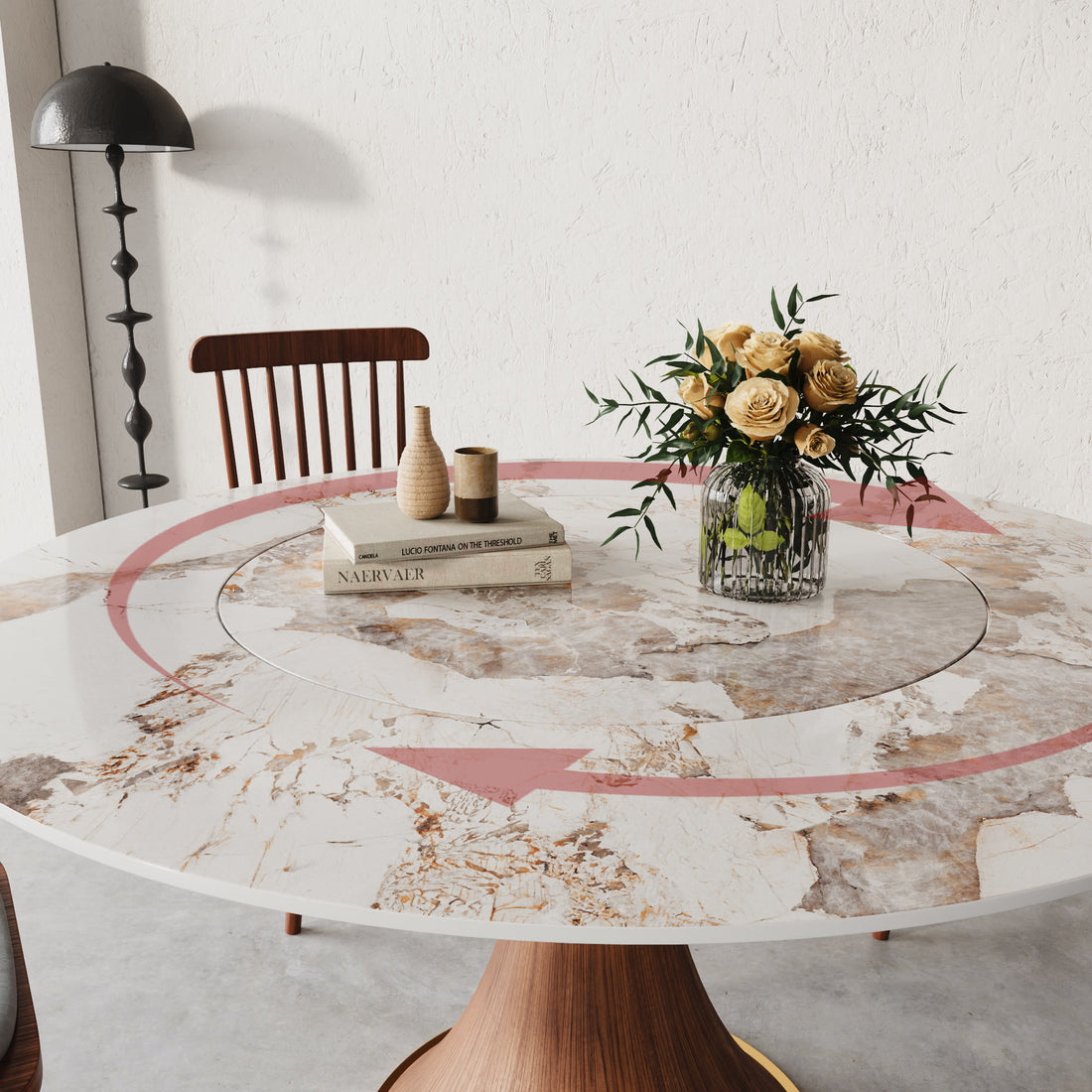 Mid-Century Modern Round Dining Table With Embed Lazy Susan