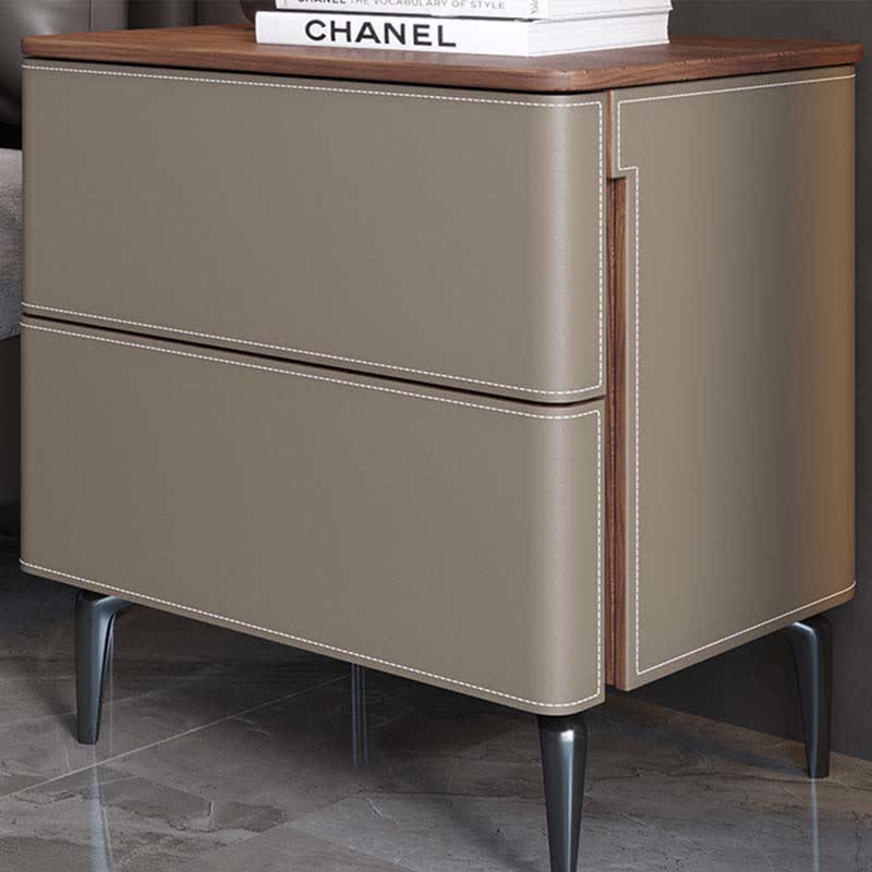 Saddle Leather Nightstand Free Standing Cabinet