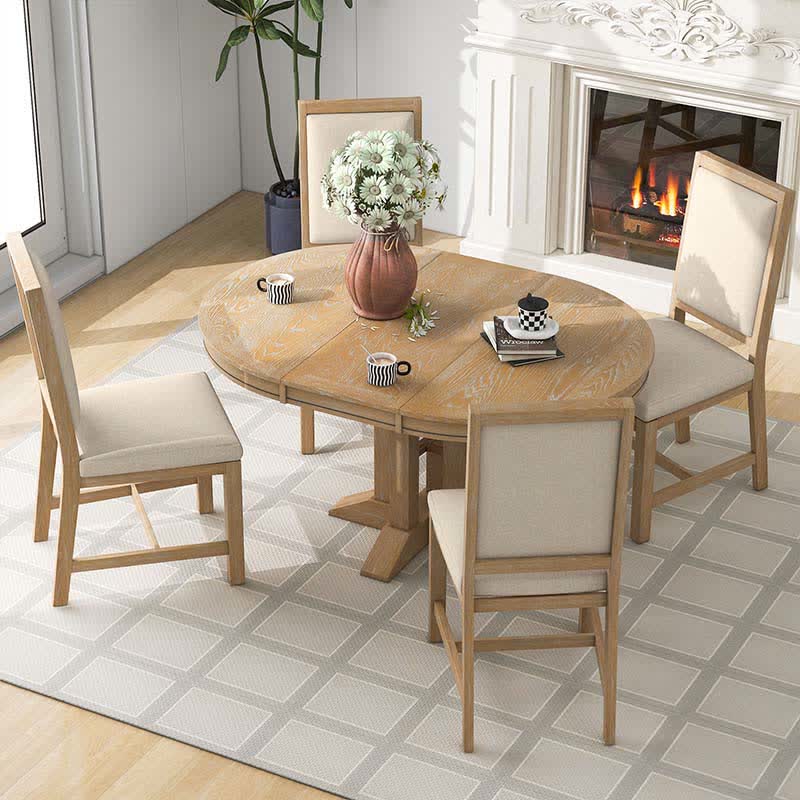 Extendable 42"-58" Round Dining Table Chairs Set