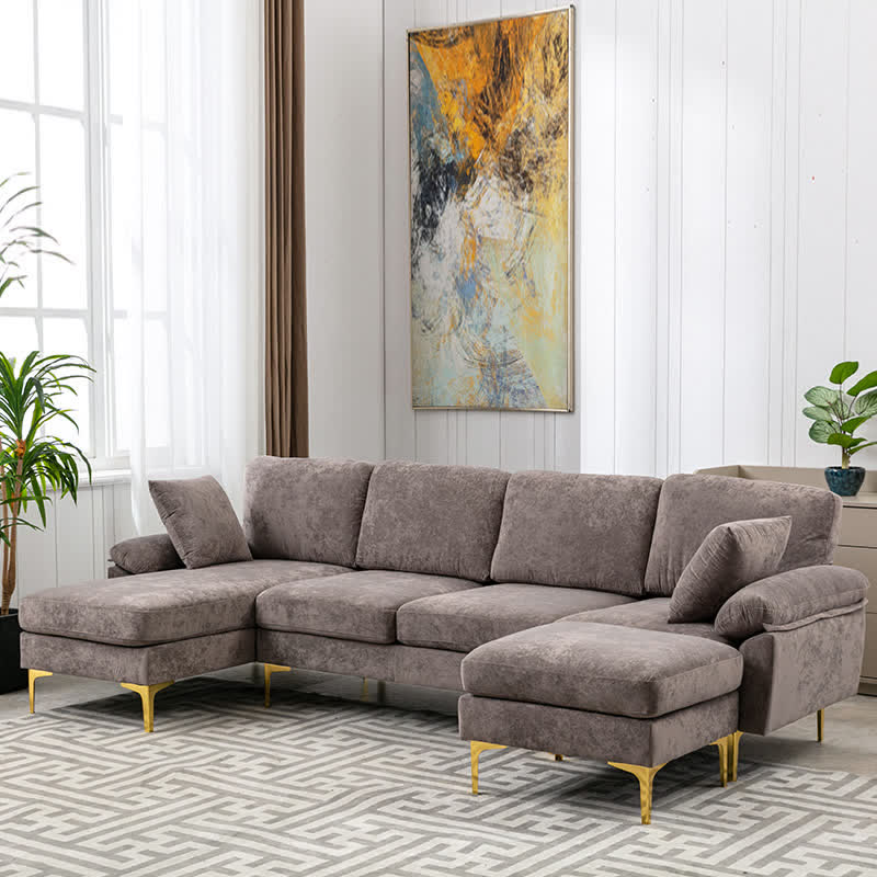 Upholstered Cectional Sofa Ottoman Brown