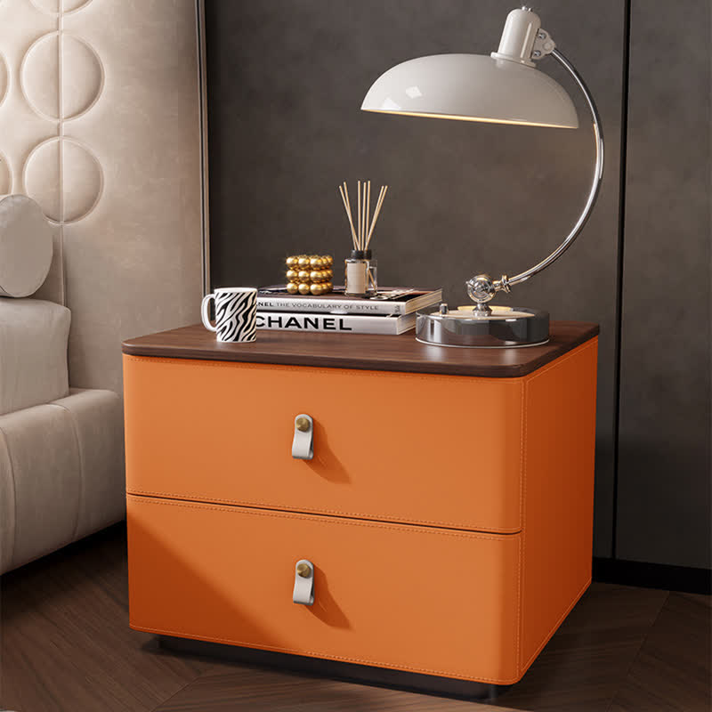 Saddle Leather Nightstand Cabinet End Table